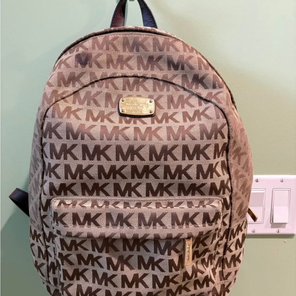 Michael Kors Brown and Tan MK Pattern Backpack
